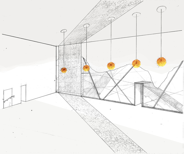 Hand Drawn Perspective of the Interior of the Film School