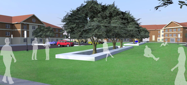 Perspective model of dormitory greenspace (modeled by R. Ham)
