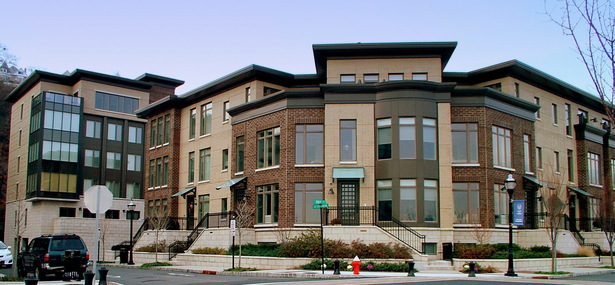 CORNER VIEW OF TYPICAL TOWNHOUSE and CONDOMINIUM BUILDING