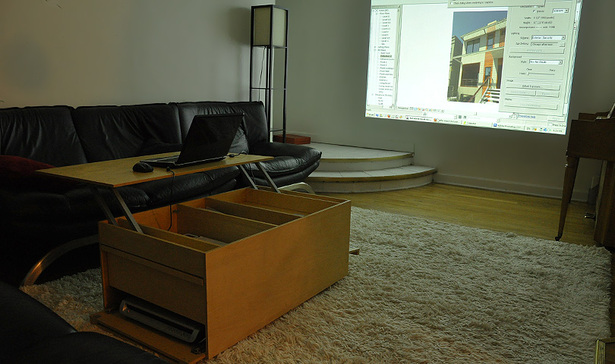Work desk + laptop + projector + 5.1 home theater