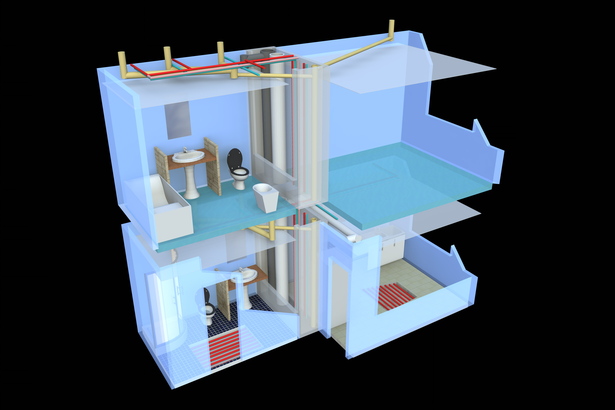 3D view of instalations of a two floor dwelling
