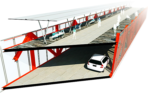 Bridge Section. Pedestrian upper level, local vehicular access below