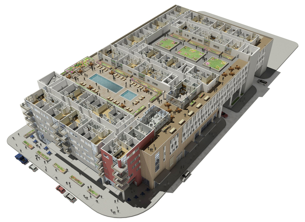Courtyard Level Cutaway