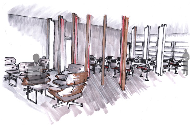 Ante Room, Meeting Room and Library Areas Perspective