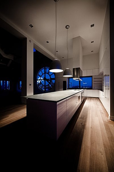 GLAM Kitchen - the cooktops are built into the countertop with separate swing-door ovens installed below.