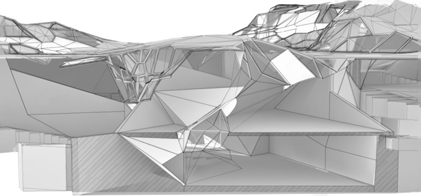Light shaft connecting below ground galleries with accessible piazza