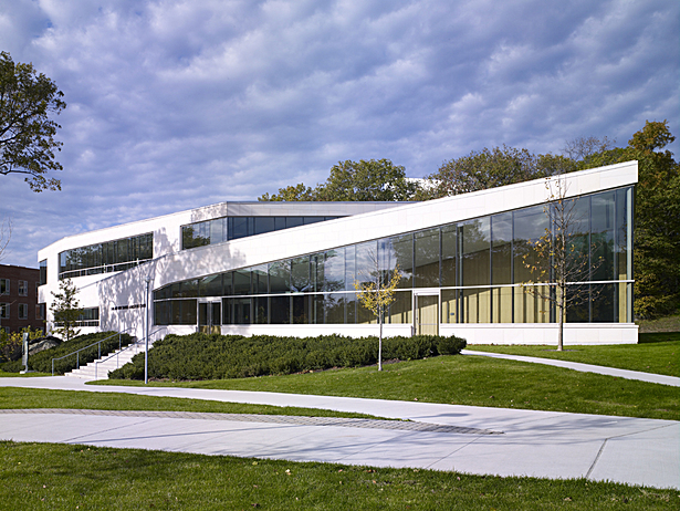 East facade and new landscape paths that link to existing pedestrian circulation routes