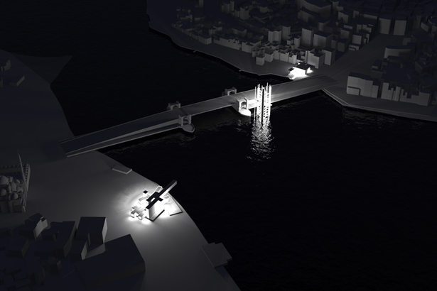 Night Render connecting either ends of the Galata Bridge