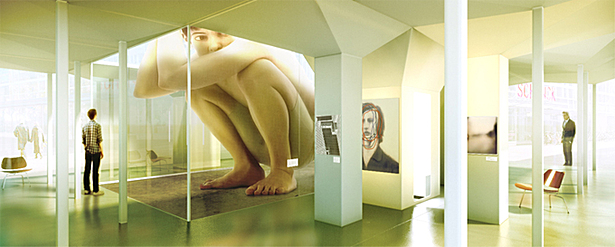 big sculpture in courtyard lay-out