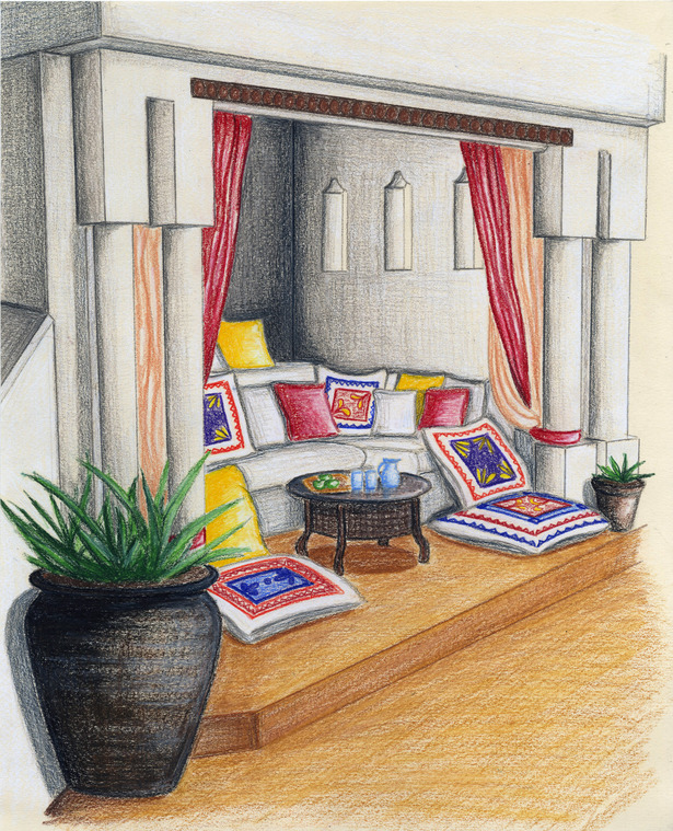 Outdoor paradise done in marker and colored pencil.