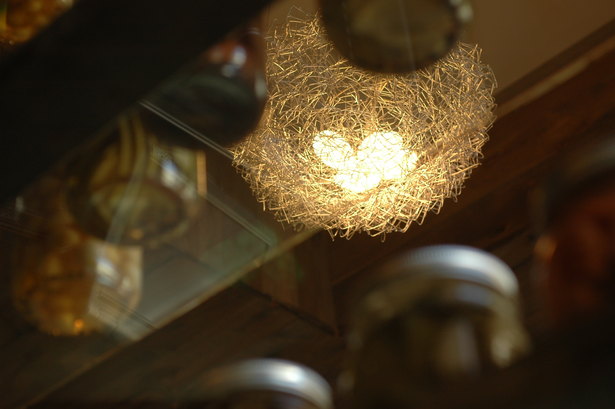 2 Sparrows nest light fixture