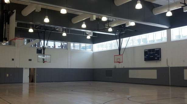 View of Gymnasium with clerestory windows providing street views