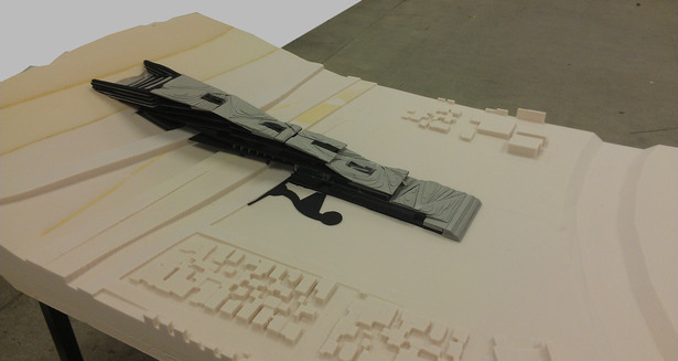 CNC Routed Site Model with Hand Cut Building / Topo Roof Model