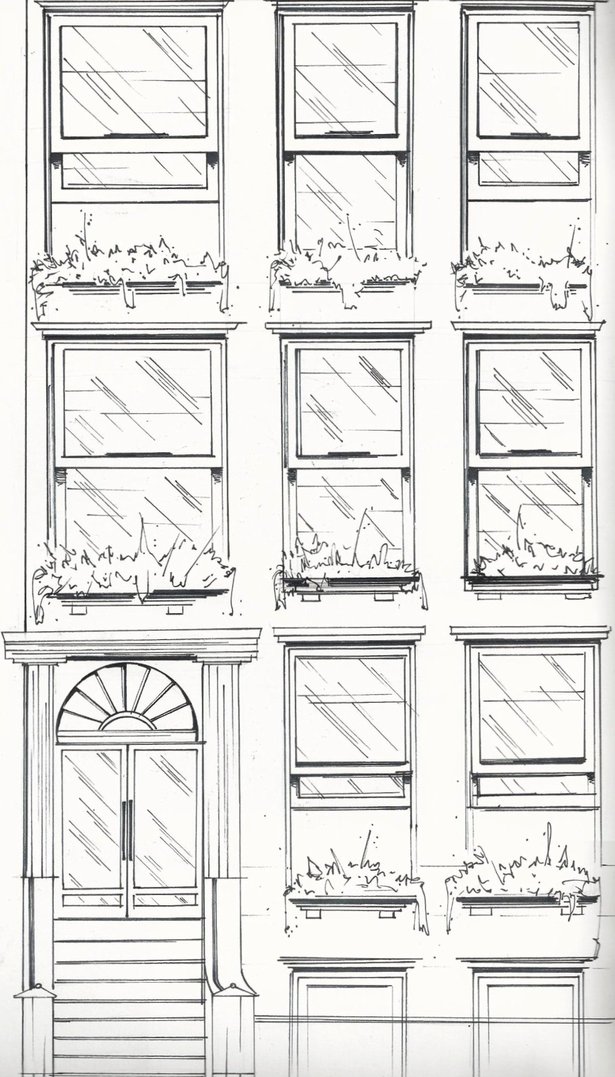 Brownstone exterior, pen on paper, 8.5