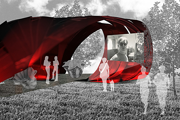 Render - Red-lit Model in site