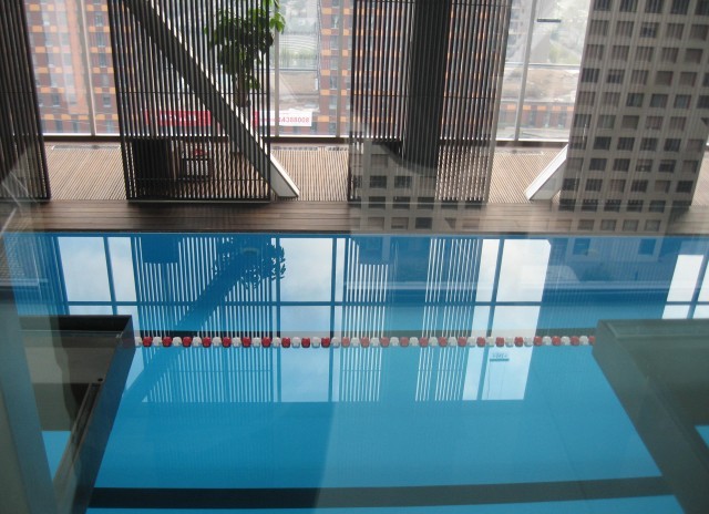 Pool, apparently not leaking --- possibly filled with blue resin