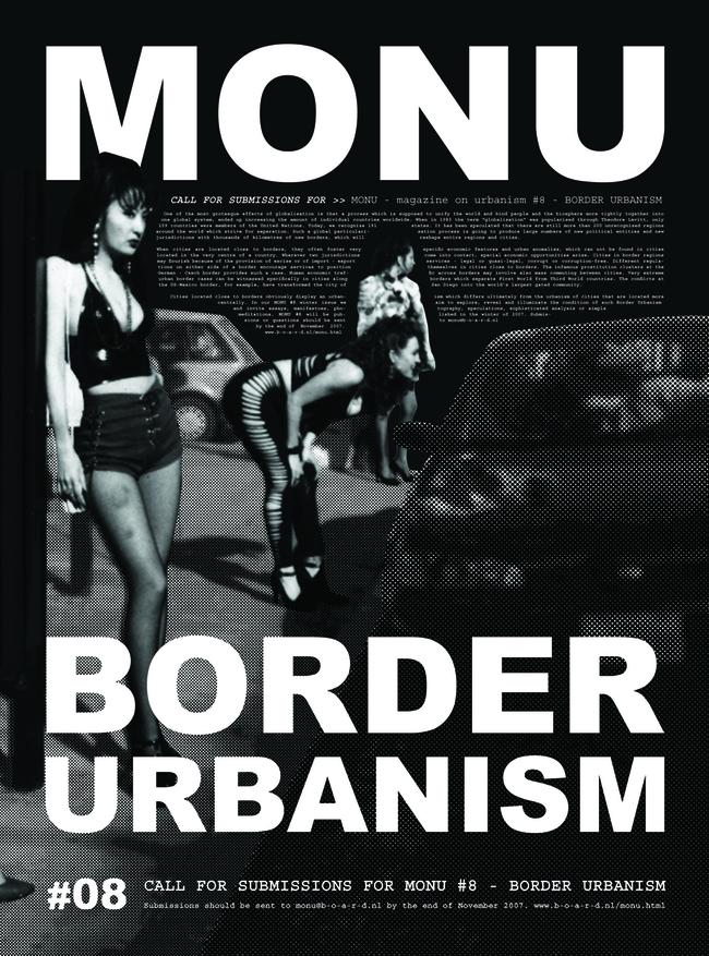 Ladies in revealing clothes invite to discuss Border Urbanism in the 8th issue of MONU. Poster © MONU