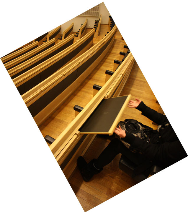 Pull out desk at the Aalto University auditorium