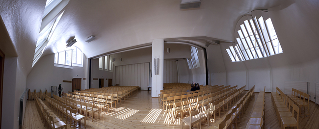Panorama of the Vuoksenniska Church (Church of 3 Crosses), Vuoksenniska, Finland 1958