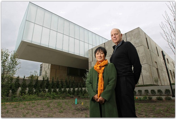 Billie Tsien, left, and Tod Williams are the architects for the new Barnes building on the Parkway. The light box atop the structure is cantilevered and covers the court between the Pavillion and the Collection Galleries by MICHAEL BRYANT