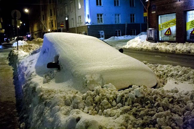 Snow in Helsinki, Finland.