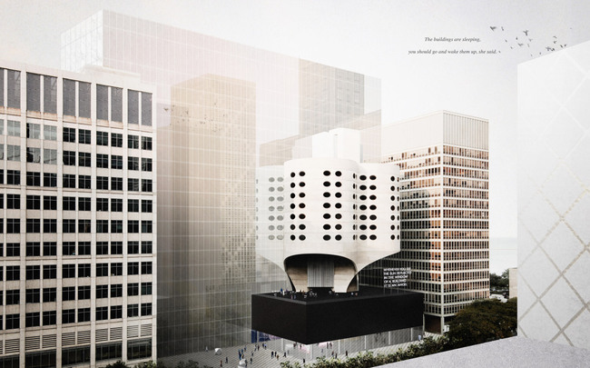 First Place: The buildings are sleeping, you should go and wake them up, she says.