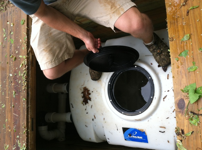 Irrigation cistern is full of harvested rainwater from the roof