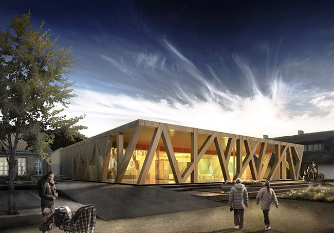Exterior rendering of the competition-winning design for the new Rebild information portal by CEBRA, HP Byg, Viggo Madsen, and Elisabeth Topsøe (Image: CEBRA)