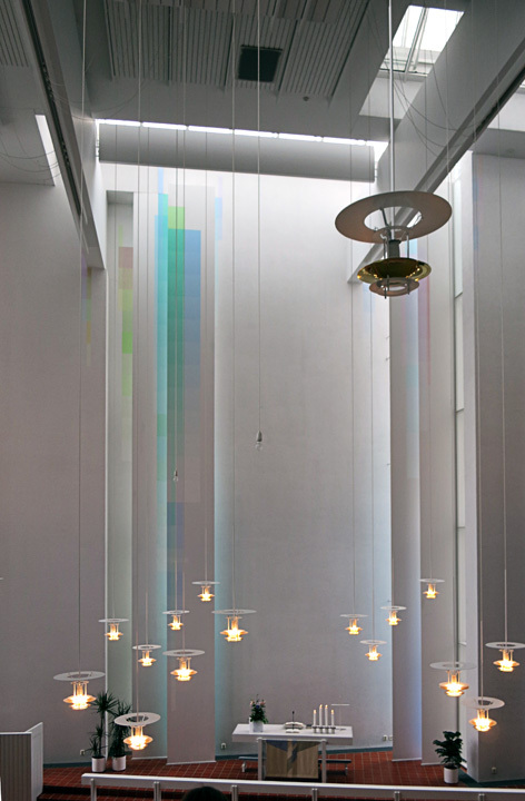 Interior lights at the Männistö Church by Juha Leiviskä in Kupio, Finland.