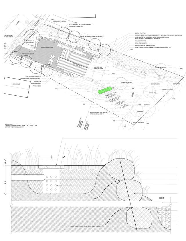Site plan and greywater bed section