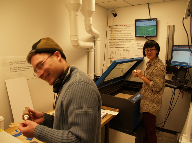 Tom and Sheena in the lasercutter room