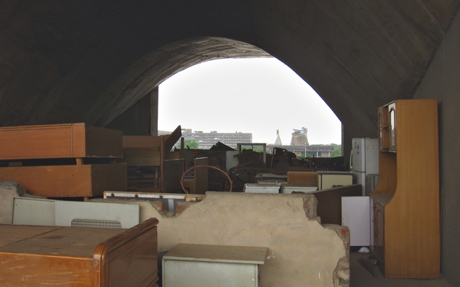 The accumulation of old furniture on the once occupied High Court roof