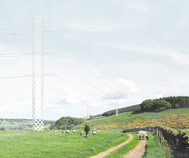 P205 Newtown Studio Team: Architect: New Town Studio Engineer: Structure Workshop The existing lattice pylon is our inspiration. The deference to landscape and sky – look through me, not at me. The lightness, efficiency and ingenuity. Could the lattice become more open, more transparent as it rose? Could the form be simpler, more modest, a post rather than the ‘bestriding’ giant of Betjeman’s ‘Inexpensive Progress’? Could the pylon be calm seen alone in a field, a whirr sped past...