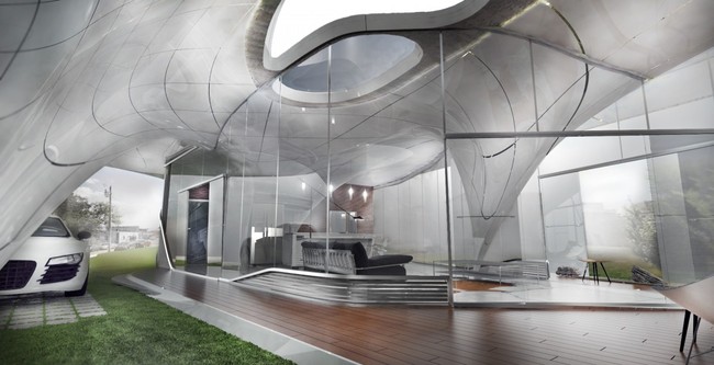 A rendering of the mostly 3D printed "Curve Appeal." Image: Daniel Caven/WATG Chicago Urban Architecture Studio A rendering of the mostly 3D printed "Curve Appeal." Image: Daniel Caven/WATG Chicago Urban Architecture Studio