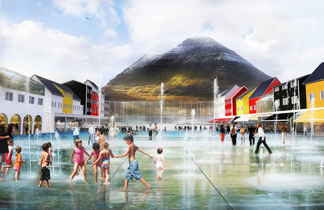 Klaksvík City Center Square: summer view (Image: Kubota & Bachmann Architects)