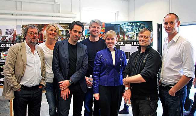 From left to right: Frank Birkebæk (Roskilde Museum / Danish Rock Museum), Lena Bruun (Danish Rock Museum), Jacob van Rijs (MVRDV architects), Dan Stubsgaard (COBE architects), Joy Mogensen (Mayor of Roskilde), Henrik Rasmussen (Roskilde / Roskilde Group), Jesper Oland-Elkjaer (Roskilde University); Photographer: Andreas Lindqvist