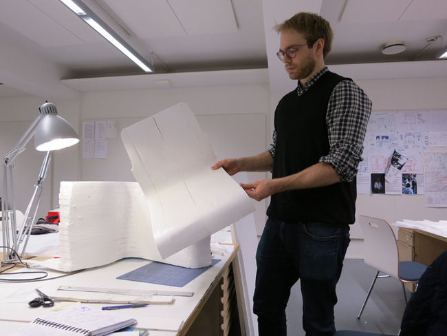 10. Alexander Morley holding the final cut shell of the Kari 3 chair