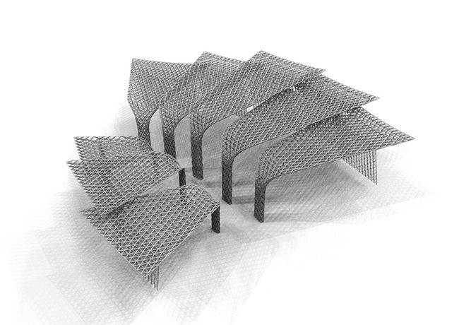 The drawing is illustrating the space truss steel structures of the wings.