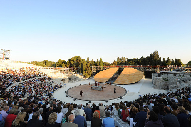 Scenography at the ancient Greek Theatre in Syracuse, Sicily by OMA (Photo: Alberto Moncada)