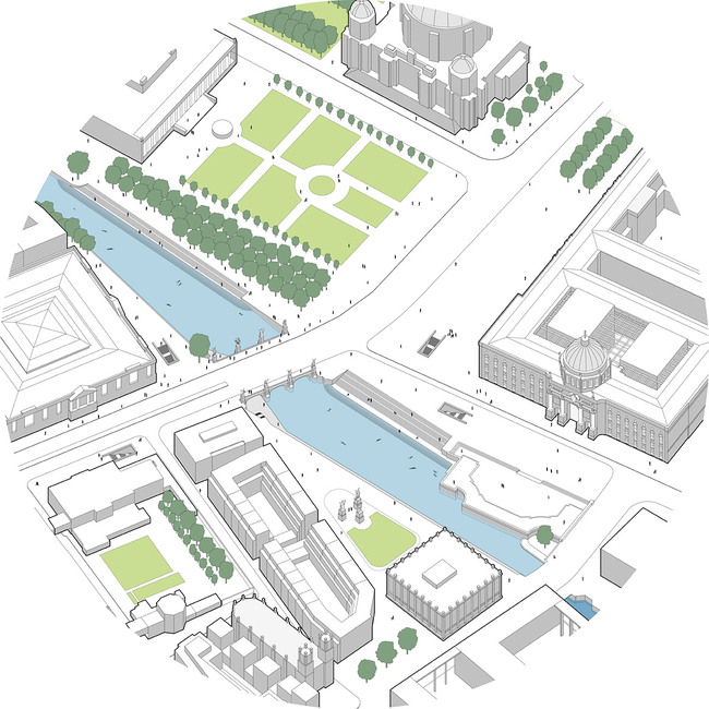 Global Holcim Awards Bronze 2012: Urban renewal and swimming-pool precinct, Berlin, Germany: Segment A: Isometric view of swimming pool area at Lustgarten. (Image © Holcim Foundation)