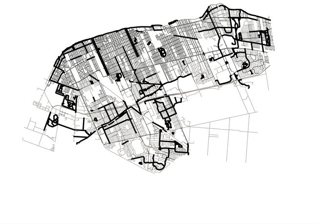 Windsor, Canada, above, with bike paths in heavy black