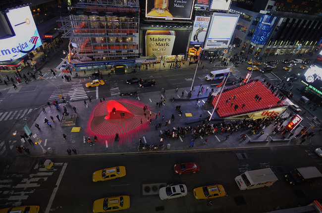 Aerial view of Situ Studio's winning Times Square Valentine Heart design, Heartwalk