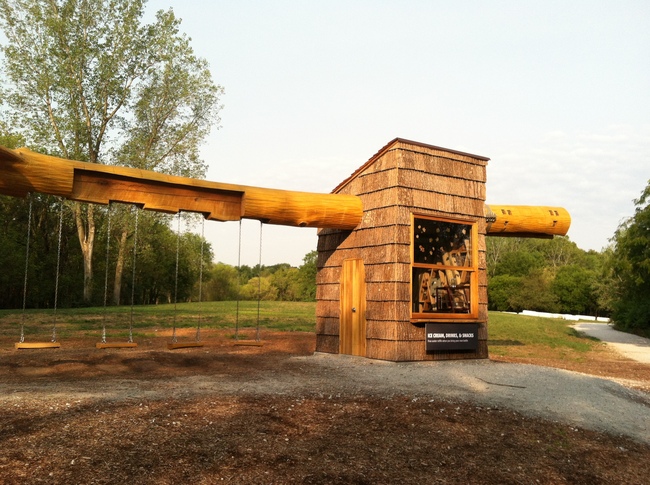 The swings were made from chunks of wood cut out and 