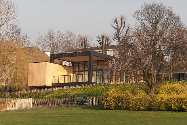 View of the new Pavilion, north-west elevation, from the Meadow Field (Photo: Michael Harding)