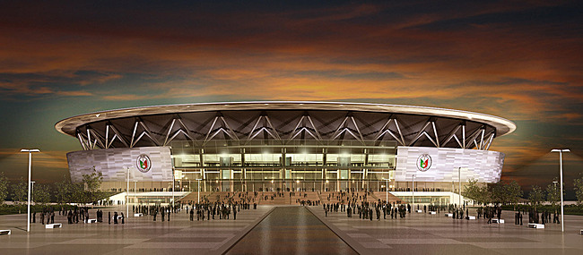 Night view of Manila's new mega arena, designed by Populous (Image courtesy of Populous)