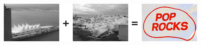 Pop Rocks is fabricated from upcycled fabric from a tensile membrane roof (l) and post-consumer polystyrene packaging (r)