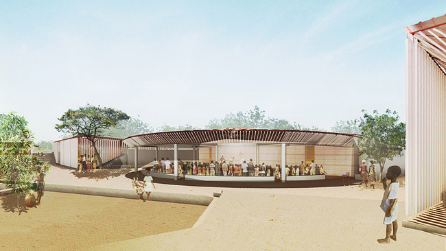 Global Holcim Awards 2012 Gold: Secondary school with passive ventilation system, Gando, Burkina Faso: The library is a focal point of the Gando school project. (Image © Holcim Foundation)