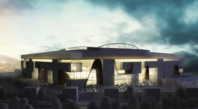 Model photo of the winning stadium design (Image: Populous and Ateliers 2/3/4/)