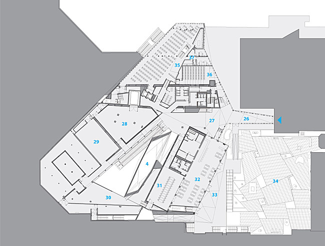 PL-4: 19 auditorium, 20 special exhibition gallery, 21 reception hall, 22 café/bar