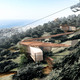 Hillside perspective of landslide mitigation housing units.